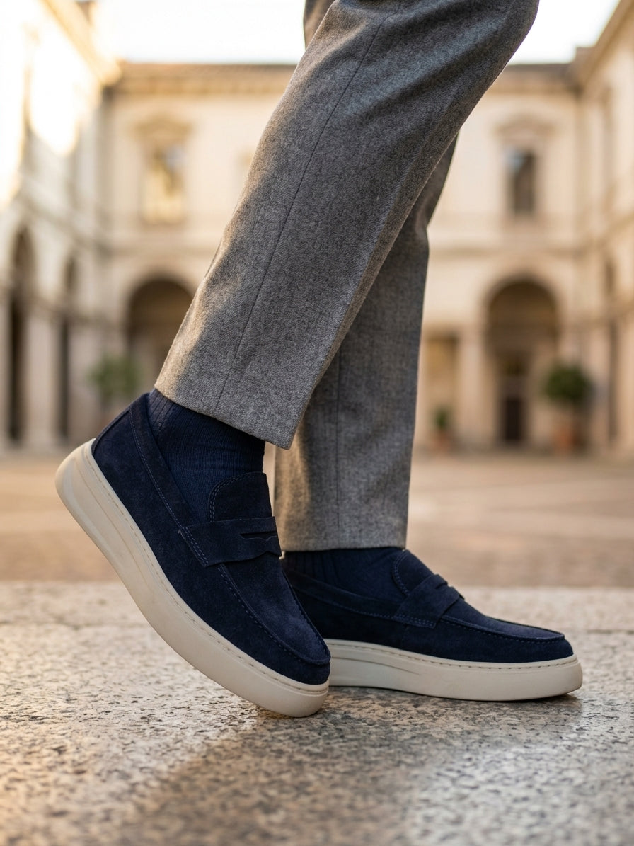 Mocassin S1 daim bleu